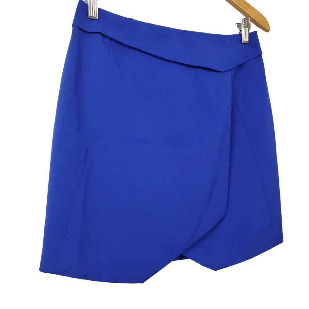 PIXLEY | FAUX WRAP ASYMMETRICAL ROYAL BLUE MINI SKIRT WOMEN'S SIZE SMALL